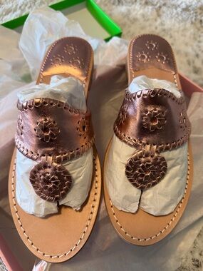 New in Box Jack Rogers Jacks Flat Sandal - Metallic Rose Quartz
